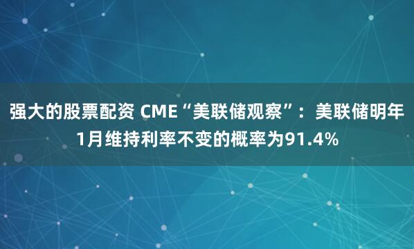 强大的股票配资 CME“美联储观察”：美联储明年1月维持利率不变的概率为91.4%