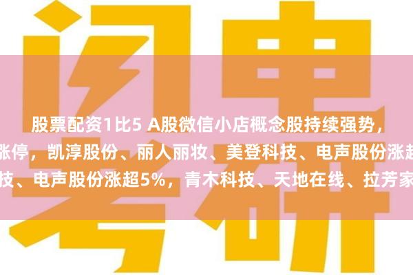 股票配资1比5 A股微信小店概念股持续强势，来伊份4连板，歌力思涨停，凯淳股份、丽人丽妆、美登科技、电声股份涨超5%，青木科技、天地在线、拉芳家化等跟涨